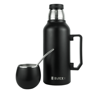 Garrafa Térmica Inox Preta 1,3L - Aladin 3em1