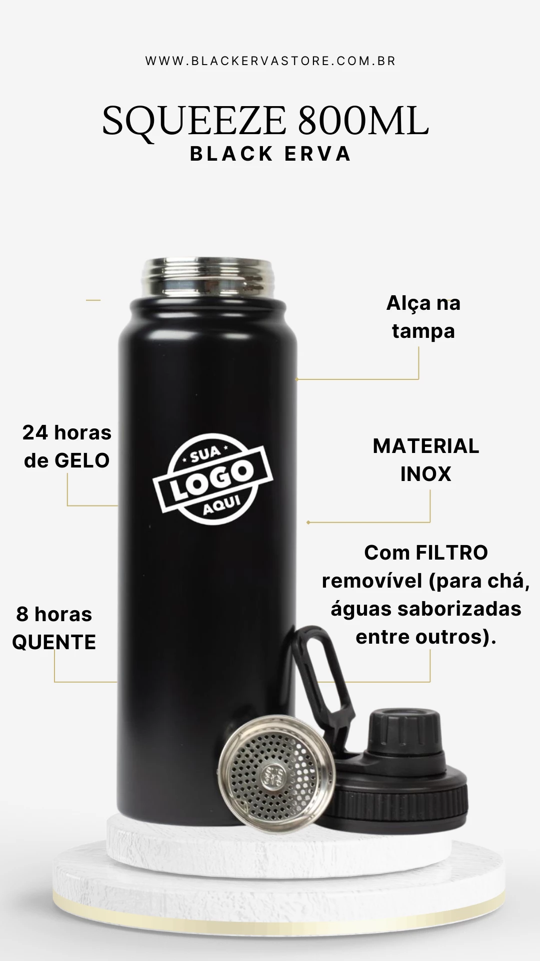 Squeeze 800 ml - PRETA - SEM LOGO- PERSONALIZADA